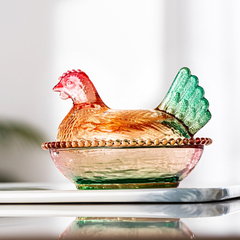 Elegant And Durable Chicken-Shaped Glass Storage Jar with Lid, Perfect Table And Desk Ornament, Reusable, Ideal for Candy, Fruit, Snacks, Or Desktop Decoration, Storage Supplies, Kitchen Additions, Home Organization Gifts