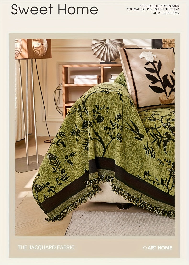 Chenille Thickened Sofa Throw for Flowers And Plants Pattern, Suitable for Living Room And Office Decor, Pet-safe, All-season Use, And Durable, Non-slip.
