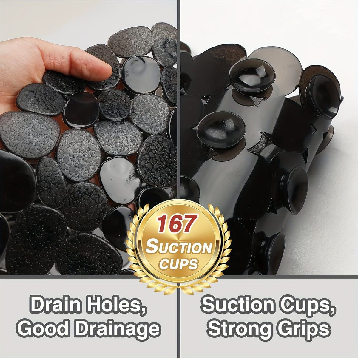 Bathtub Non-Slip Mat 13.8 X 26.8 Inches, Pebble Textured Strong Suction Cup Bath Mat, Double-Sided Anti-Slip Odorless Soft PVC Shower Mat, Small Tub Safety Anti-Fall Mat for Elderly Bathroom Renovation Labor Day Home Upgrade