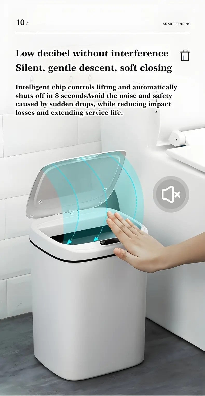 1pc Bathroom Motion-Sensing Smart Trash Can, Smart Trash Can, Lidded Touchless Trash Can, Minimalist Style, Suitable For Home, Kitchen, Office, Bathroom, Outdoor Use, Kitchen Waste Solution