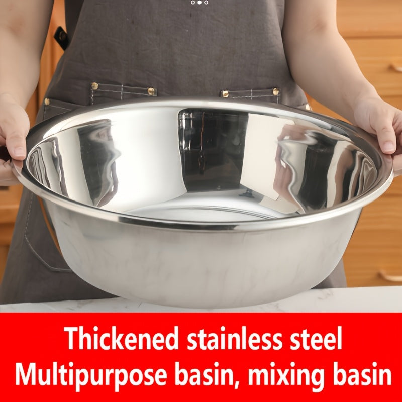 16-inch Stainless Steel Mixing Bowl, Rust-proof Large Salad Bowl, Vegetable And Fruit Washing Basin, Dishwashing Basin, Pet Basin, Laundry Basin, Durable Kitchenware Multi-purpose Basin, Easy to Clean, Thanksgiving, Christmas Gift