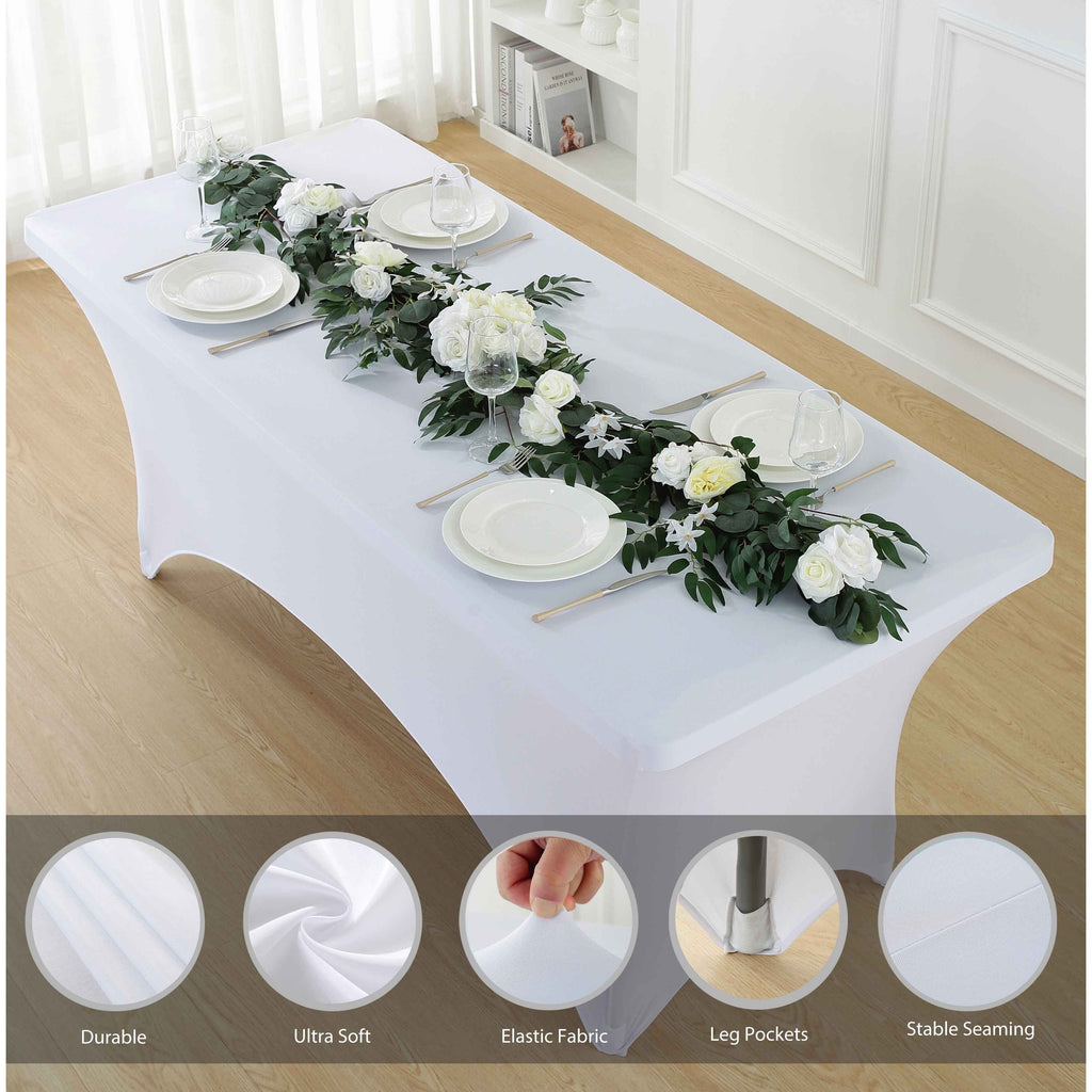 1pcs 4ft/6ft/8ft Spandex Tablecloth, Fitted tablecloth, Wrinkle Resistant Stretchable Rectangle Table Cover For Event, Wedding & Parties