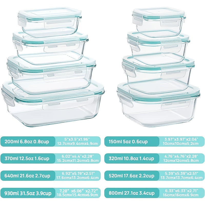 20/16pcs (10/8 Lids 10/8 Containers) Airtight Glass Food Storage Container, Outdoor Picnic, Lunch Boxes, Microwave, Oven Safe Perfect for Salads, Fruits, Vegetables And Sandwiches, Lunch Boxes | Airtight Storage | Durable Glass | Food Storage Set