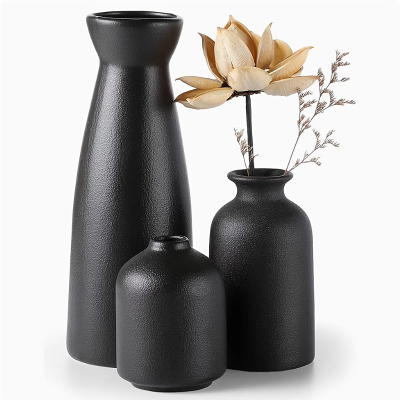 3pcs Boho/Bohemian Ceramic Vase Set - Matte Nordic Minimalist Modern Geometric & Floral Designs for Elegant Home Decor | Perfect for Living Rooms, Entryways, Bookshelves, TV Consoles, Bathroom Vanity | Holiday Birthday Gifts Vases Home Decor