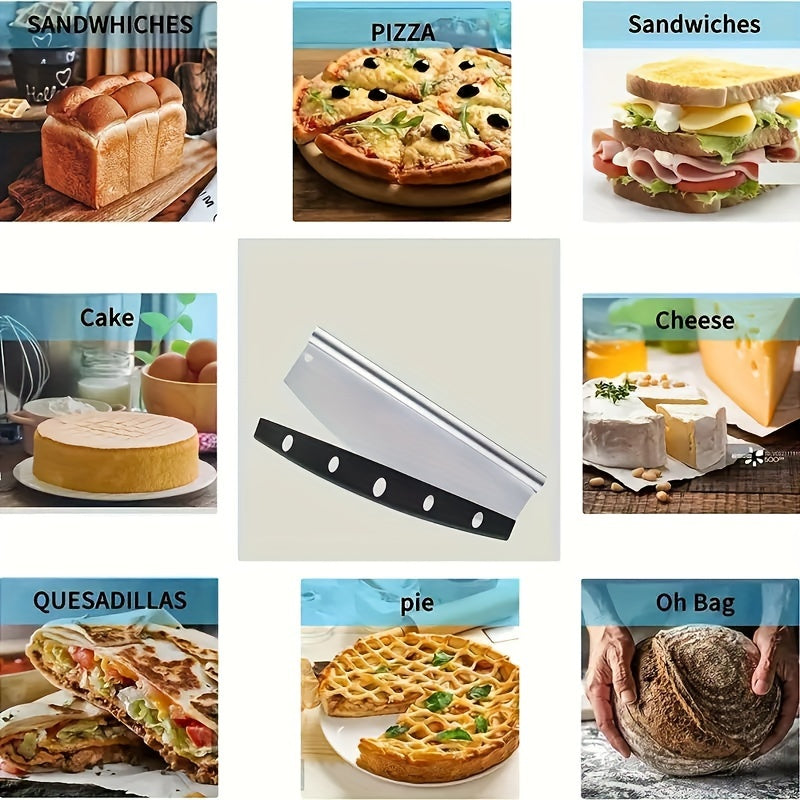 1 Stainless Steel Pizza Cutter, Cheese Slicing, Cheese, Cake Cutter, Half Moon Curved Pizza Shaker, Pizza Spatula, Dough Cutter, Flour Cutter, Baking Tools, Including Knife Cover