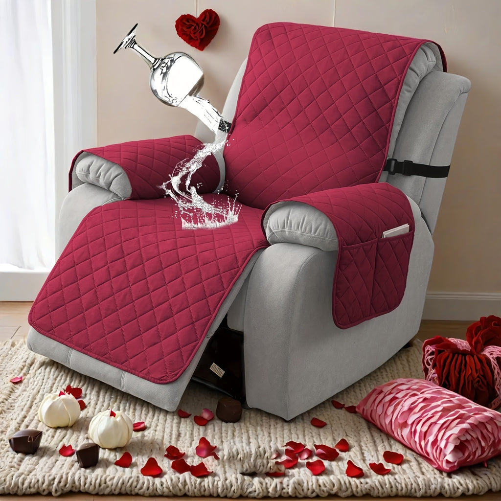 1pc 100% Non-Slip Recliner Chair Cover Sofa Slipcover, Pet Cover For Large Recliner With Elastic Straps, Washable Chair Seat Cover Recliner Chair Furniture Protector, Recliner Compatible, Valentine'S Day Home Decorations