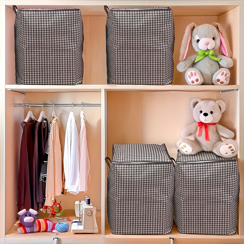 Checkered Storage Bags 2 Pack, Extra Large Fabric Organizers with Double Zippers and Carry Handles for Clothes, Bedding, Moving and Closet Organization