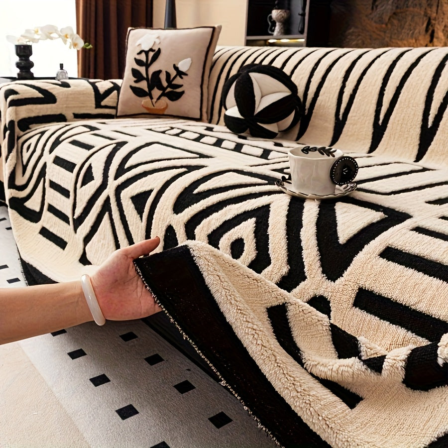 1 New Bohemian Style Sofa Cover Retro Woven Cozy Throw Pet Friendly Slip Resistant Luxury Thick Velvet Couch Cover Machine Washable Soft Plush Decor for Armchair Loveseat 3 Seater 4 Seater Sectional Sofa