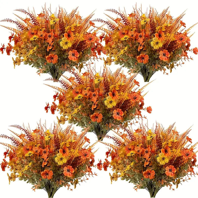 Set of 8 Artificial Autumn Flowers, Designed to Resist UV Rays And Fading, Perfect for Decorating Your Home Indoors, As Well As Enhancing Your Garden, Courtyard, Fireplace, And Porch Window Sill