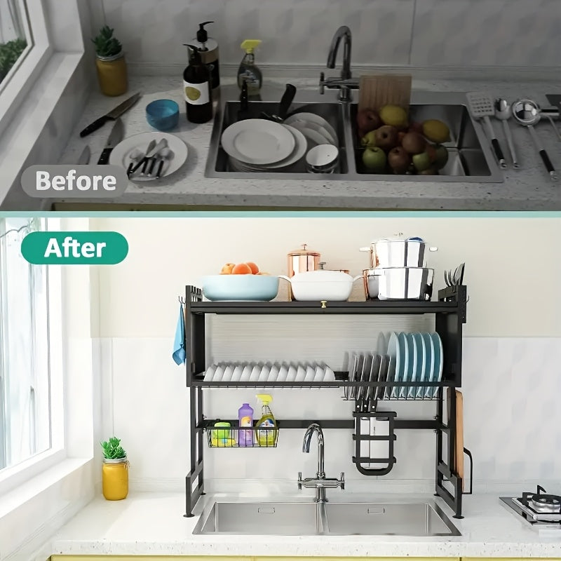 Multi-Layer Dish Drying Rack for Kitchen Countertops, Designed to Keep Dishes Dust-Free And Organized, Suitable for Household Utensils, in Black