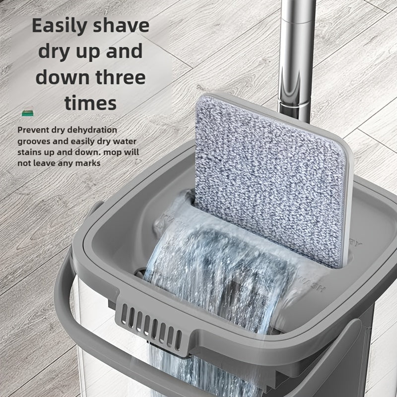 Hands-free Flat Dust Mop With Bucket - Wet And Dry Cleaning, Perfect For Bedroom, Kitchen, Living Room, Bathroom - Durable Plastic Household Floor Mop Tool