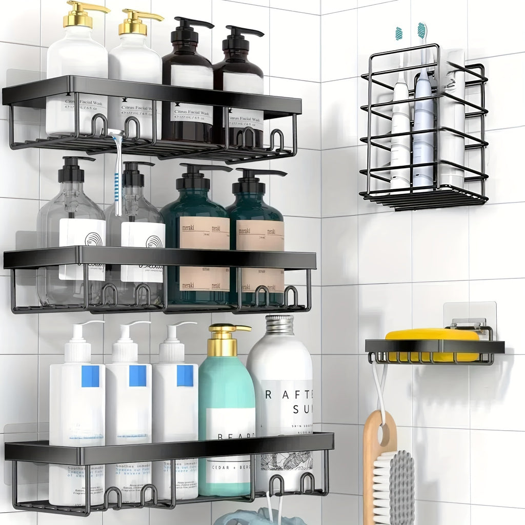 Shower Caddy, 5 Pack Shower Organizer Rack for Inside Shower, Self Adhesived Shower Shelf Large Capacity Rustproof Stainless Steel Bathroom Wall Storage Shower Basket, Random Color Properties to Choose, Shower Caddies