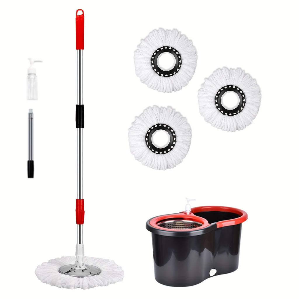Mop Bucket Set, Spin Mop And Bucket And Wringer Set, Bathroom Mop Bucket, 360° Spin Mop Bucket System with 3 Microfiber Mop Replacement Heads And 61 Inch Adjustable Handle for Floor Cleaning, Holiday Cleaning, Christmas Cleaning
