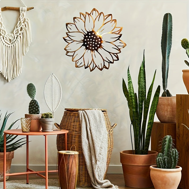 Vintage Metal Sunflower Wall Art Decor - Rustic Iron Wall-Mounted Statue with Intricate Petal & Stamen Design, No Electricity Needed for Indoor/Outdoor Use in Farmhouse, Patio, Garden, Living Room, Wedding & Party Decoration
