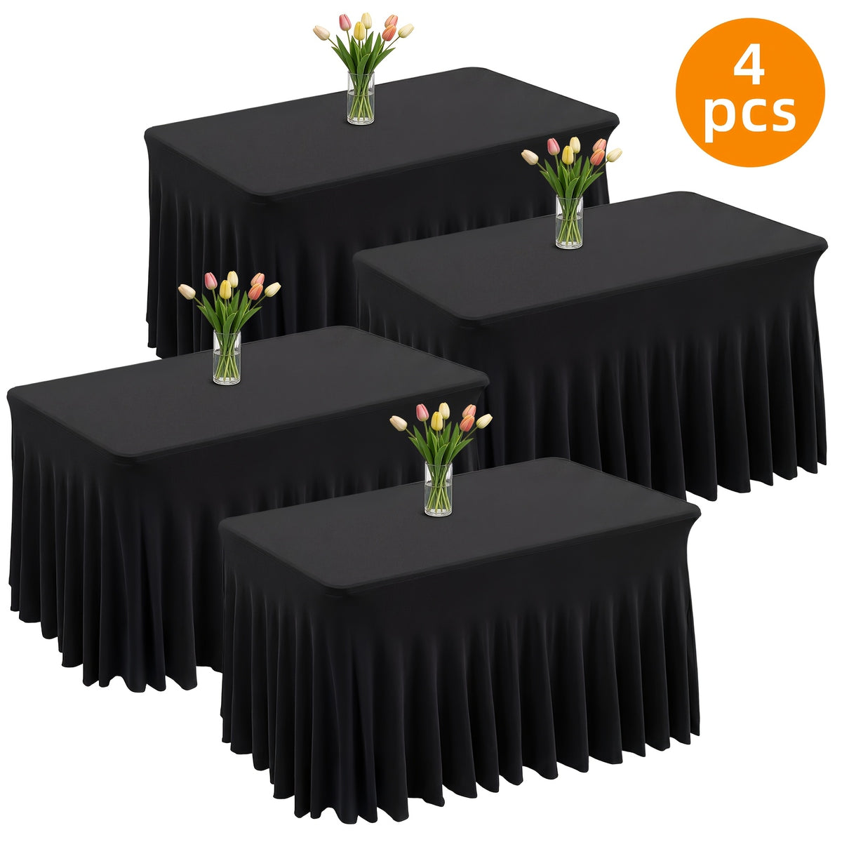 1pc/2pcs/4pcs Table Skirts, 4Ft/6Ft Table Cloth, Black/White Table Cloth Rectangle, for Rectangle Tables, Table Skirts for Rectangle Tables, Tulle Table Skirt, for Birthday, Graduation Ceremonies, Family Dinners, And Christmas