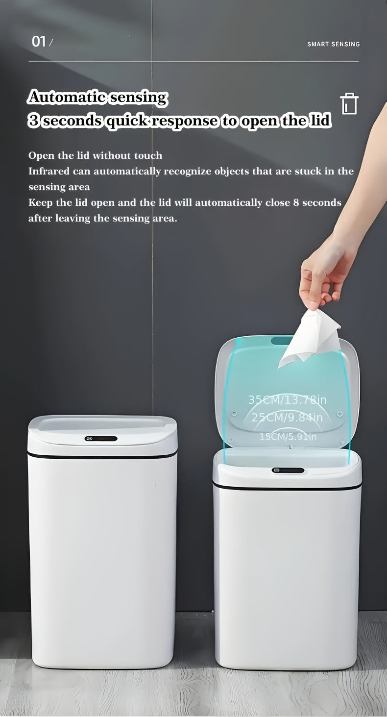 1pc Bathroom Motion-Sensing Smart Trash Can, Smart Trash Can, Lidded Touchless Trash Can, Minimalist Style, Suitable For Home, Kitchen, Office, Bathroom, Outdoor Use, Kitchen Waste Solution