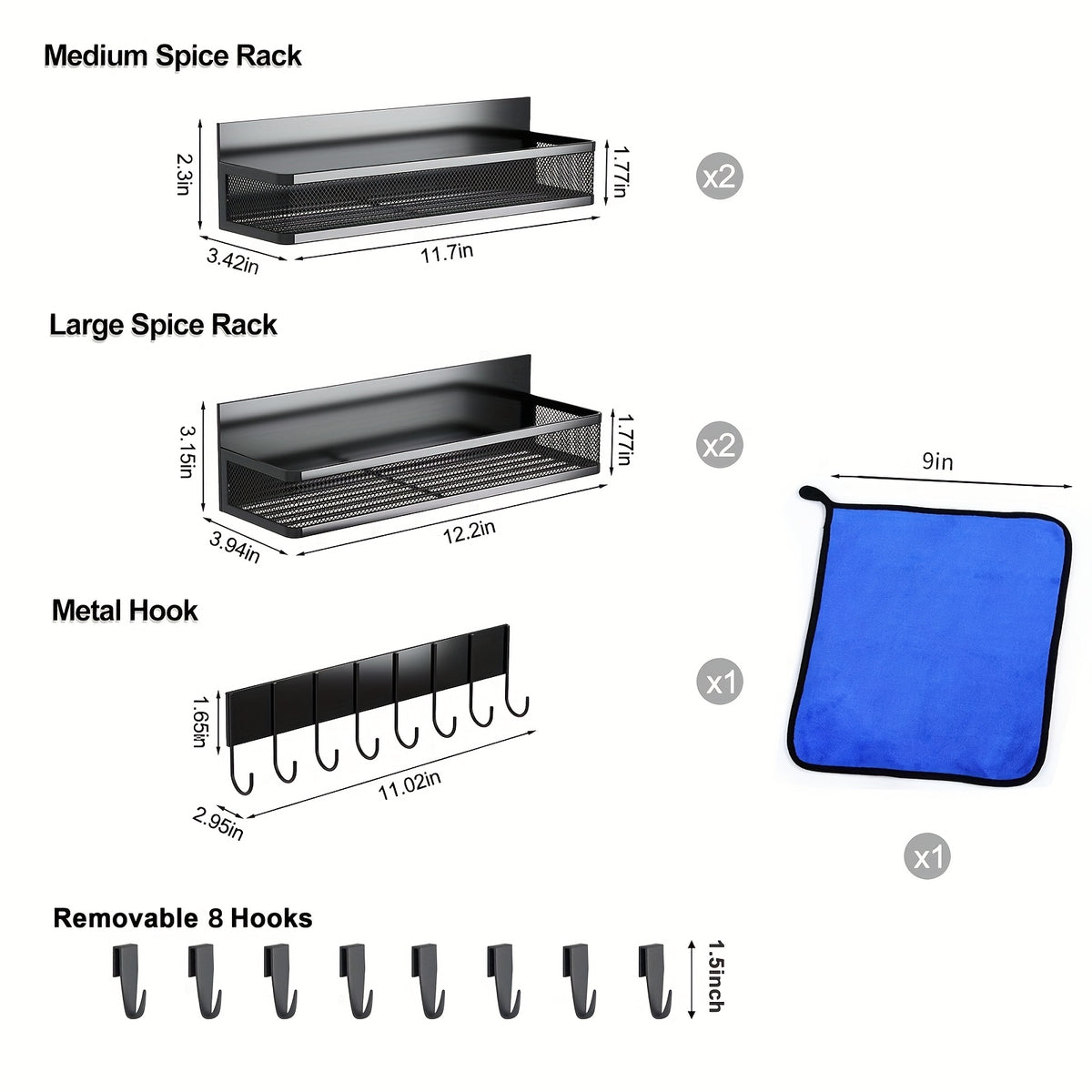 Magnetic Fridge Spice Organizer with Shelf and 8-Hook Rack Design, Moveable Refrigerator Storage for Seasonings, Kitchen Tools and Small Space Organization
