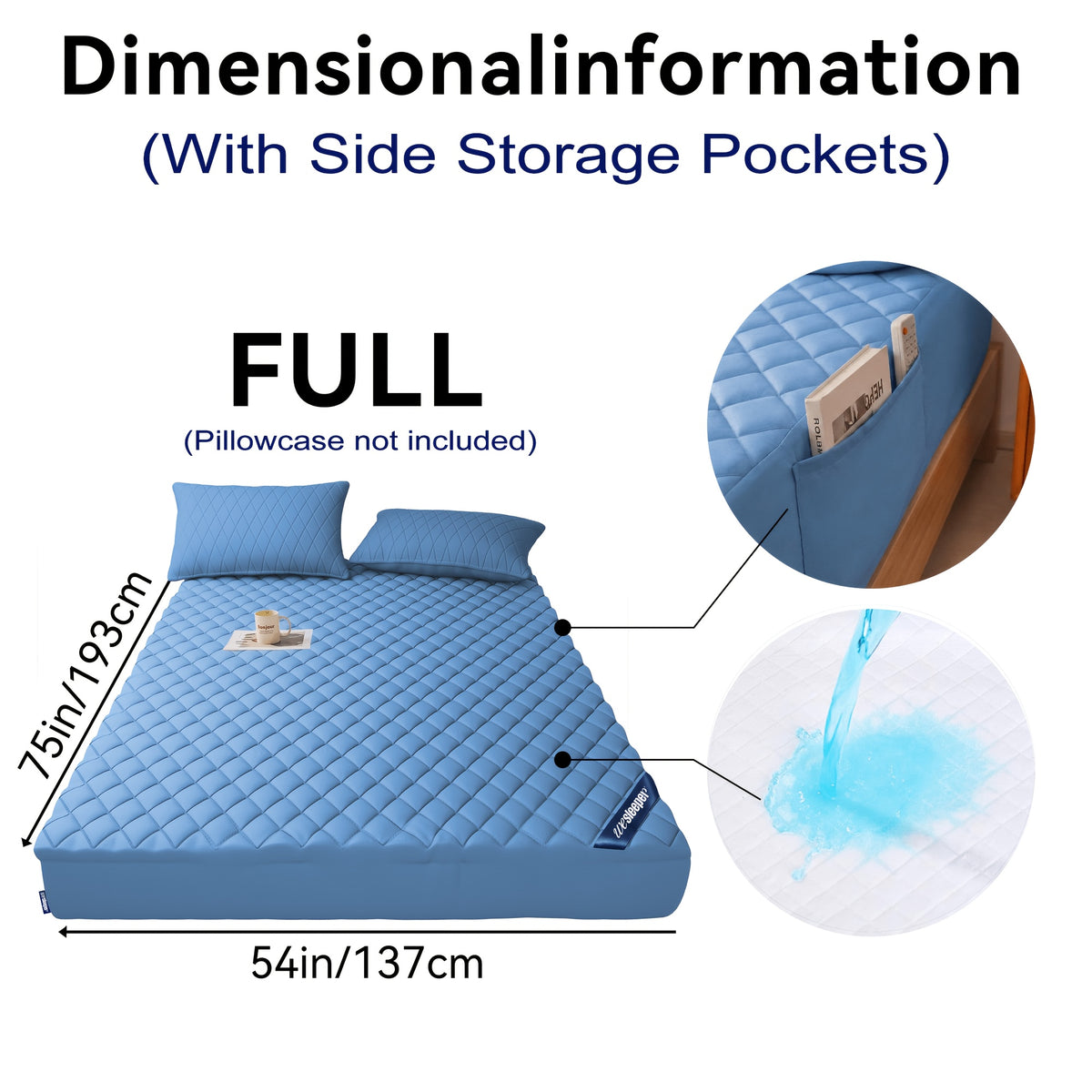 1pc Luxury Waterproof Mattress Protector with Side Storage Pocket, Diamond Quilted Deep Pocket Mattress Cover Including Random Color, Breathable Cooling Mattress Pad, Soft Noiseless Bed Protector for Twin Full Queen King