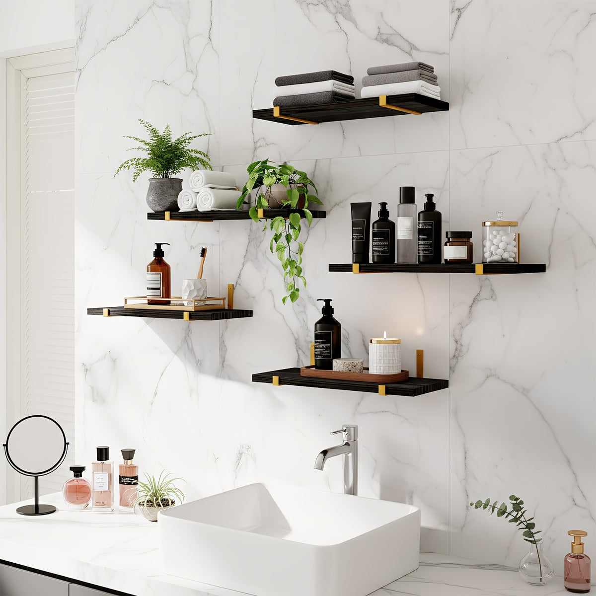 TOMNK 5pcs Rustic Floating Shelves, 15.8x4.7 Inches, Rustic Wood Wall Storage for Bedroom, Living Room, Kitchen, Bathroom, Home Decor, Laundry Room, Office And Plants, for Back to School, Floating Shelves