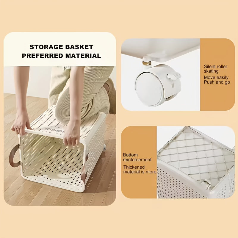 Large Foldable Wheeled Laundry Basket, Plastic Material, Solid Color, Wheeled Laundry Hamper for Small Apartment, Versatile Folding Portable Laundry Basket for Bathroom And Balcony Storage, Laundry Bag, Laundry Room Additions, Laundry Baskets