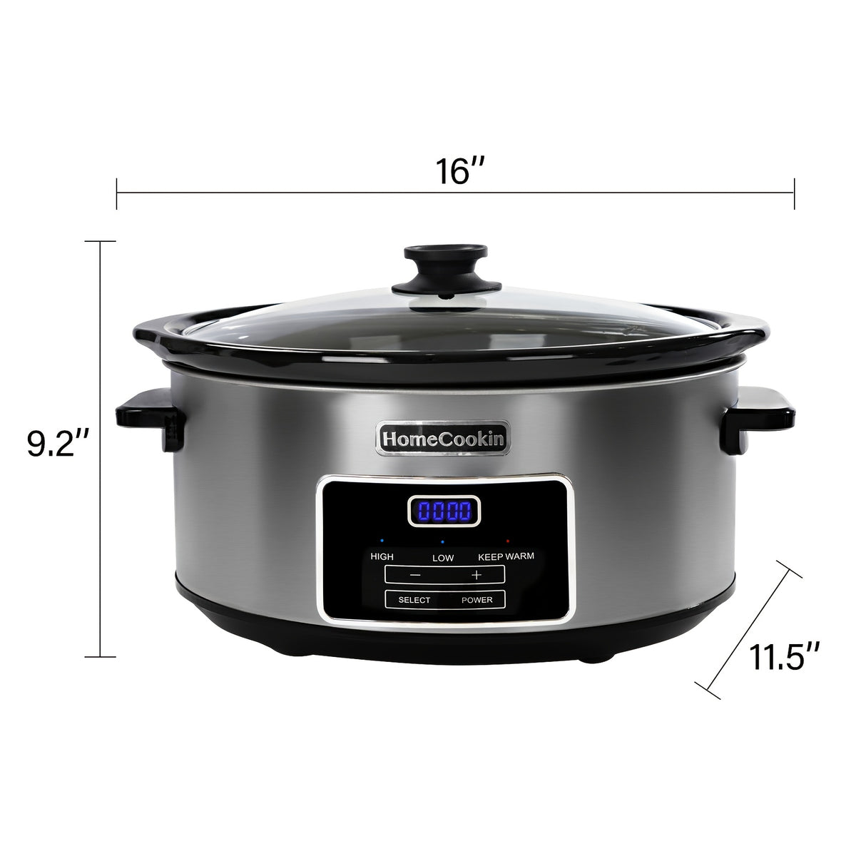 Homecookin Digital Slow Cooker with Non-Stick Ceramic Bowl - Programmable Countdown Timer & Keep Warm Function, Perfect for Family Meals, Soups, Stews, Holiday Cooking, House Party