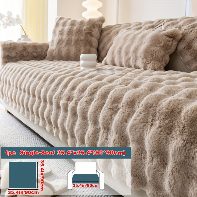 1pc Faux Rabbit Plush Sofa Cover, Winter Warm Thickened Plush Soft Sofa Cover, Pet Favorite, Dog Friendly Sofa Cover, Cushion Protection Cover, Anti Slip Sofa Furniture Protection Cover, Bedroom, Office, And Living Room Decoration Local Warehouse