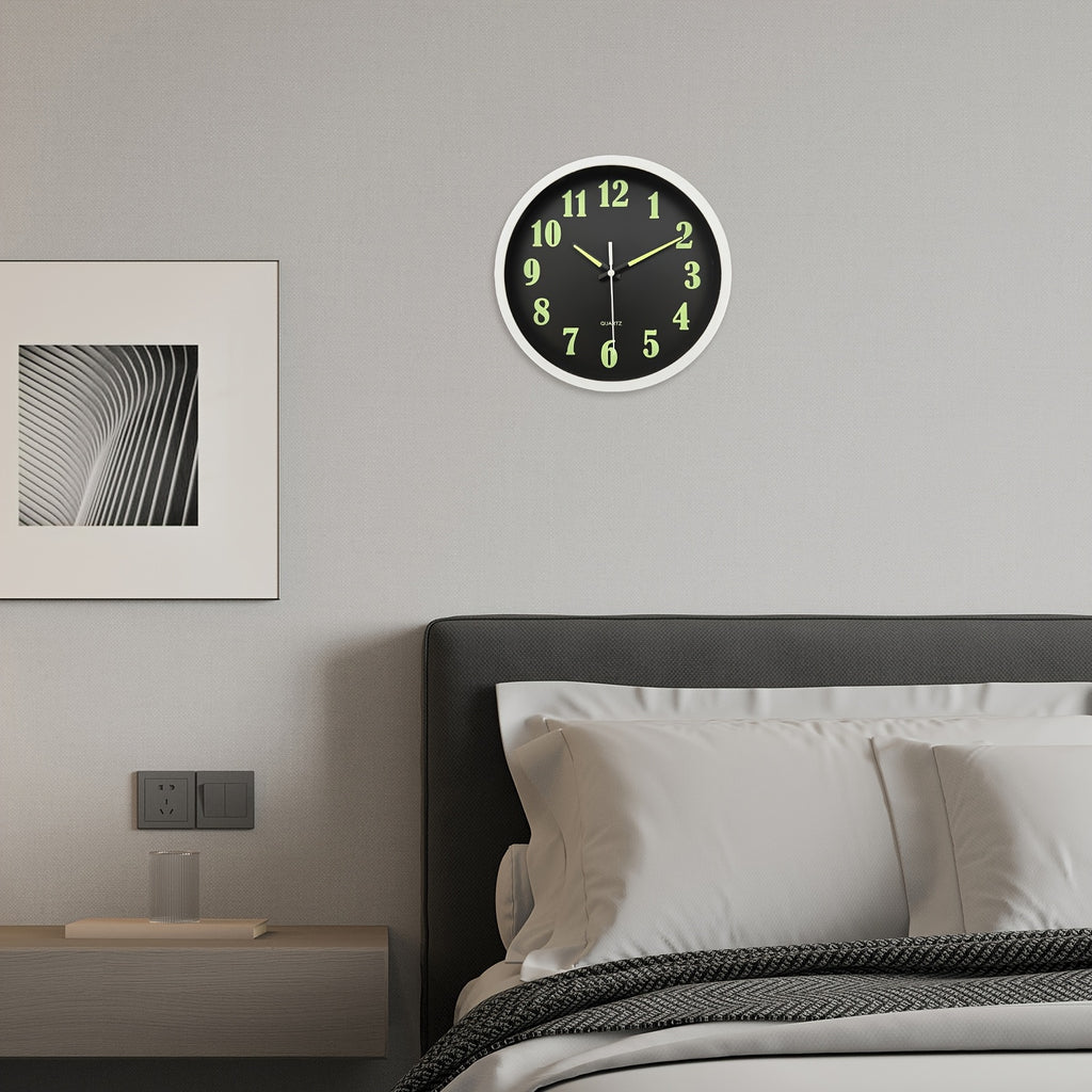 8-16 Inch Modern Black Glow-in-the-Dark Wall Clock, Silent No-Ticking, Battery Powered, Decorative Clock for Living Room, Bedroom, Office & Kitchen, Plastic Frame with High-Transparency Glass Mirror, Perfect Christmas & Housewarming Gift