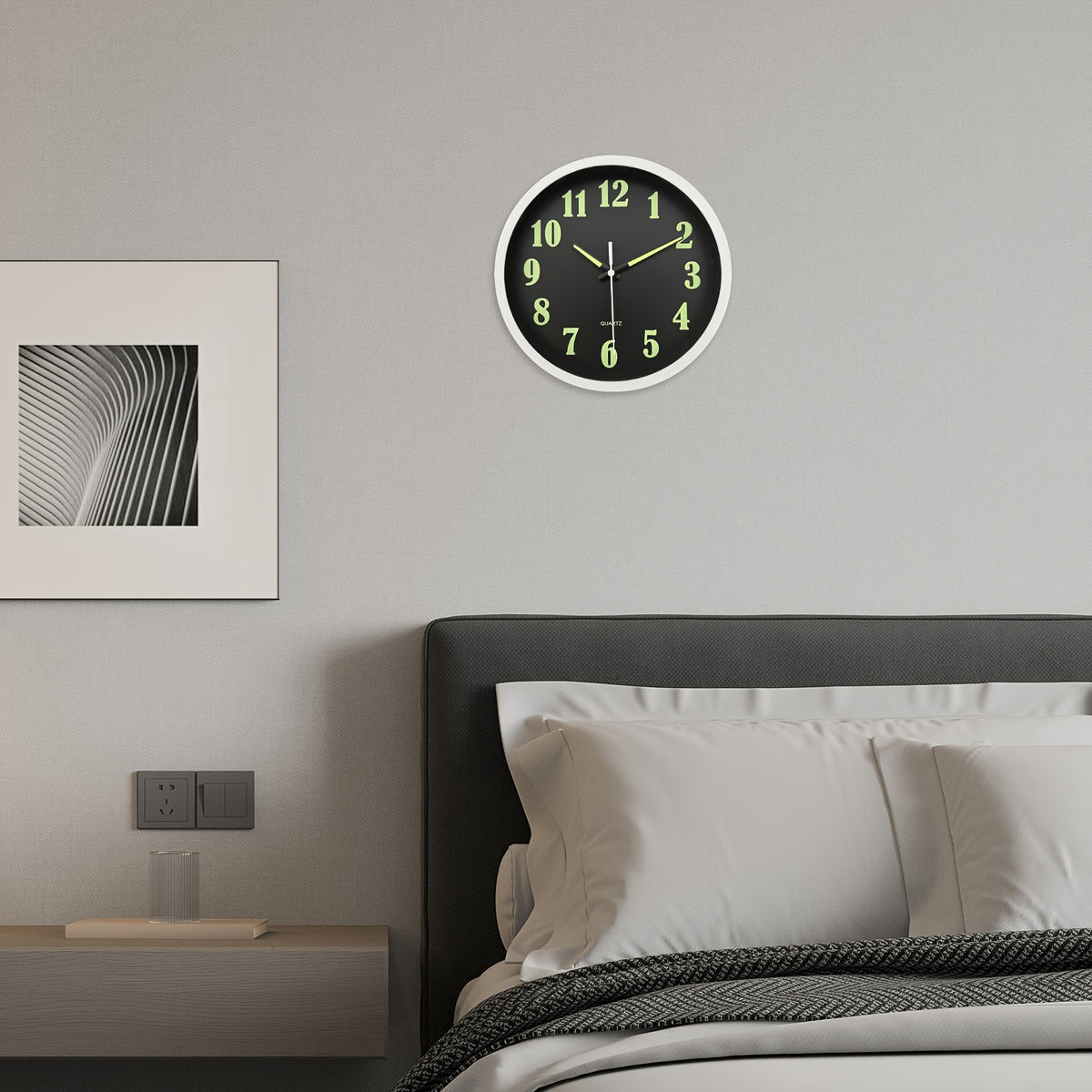8-16 Inch Modern Black Glow-in-the-Dark Wall Clock, Silent No-Ticking, Battery Powered, Decorative Clock for Living Room, Bedroom, Office & Kitchen, Plastic Frame with High-Transparency Glass Mirror, Perfect Christmas & Housewarming Gift