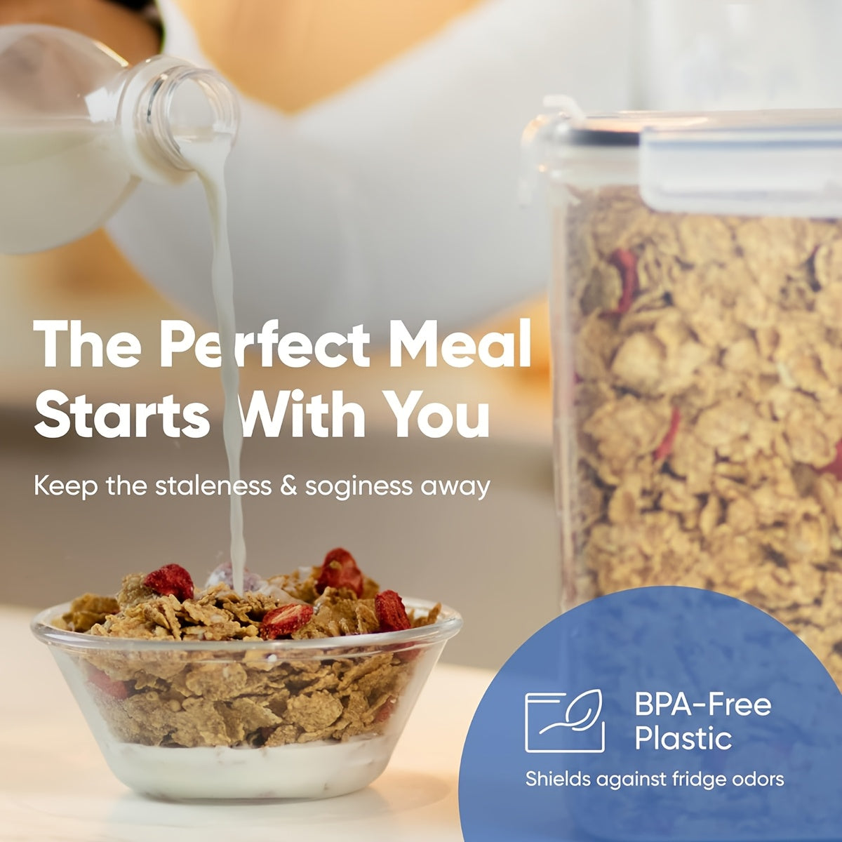 4 Pack (4L/135oz) Extra Large Airtight Storage Containers | BPA-Free Plastic, Clip-on Closure, Square Shape, Dishwasher Safe, Ideal for Grain, Nuts, Rice Storage, Kitchen Organizers, Christmas Gift