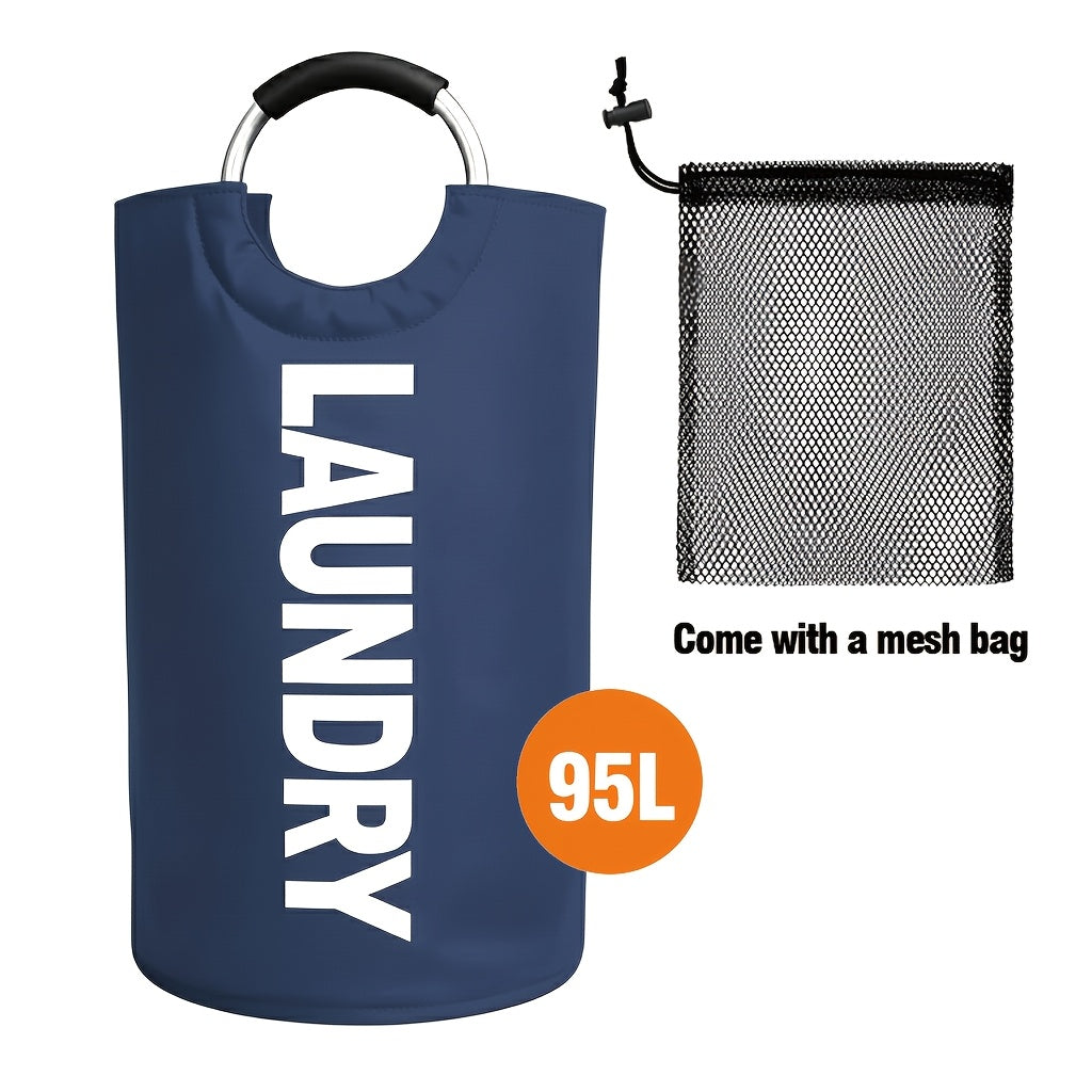 Extra Large Foldable Laundry Basket Hamper Bag (Aluminum Full Loop Handle) - Tall Collapsible Fabric Clothes Bin for Bedroom, Bathroom, College Dorm Storage, Closet Organization & Washing (Space-Saving Design), Laundry Baskets