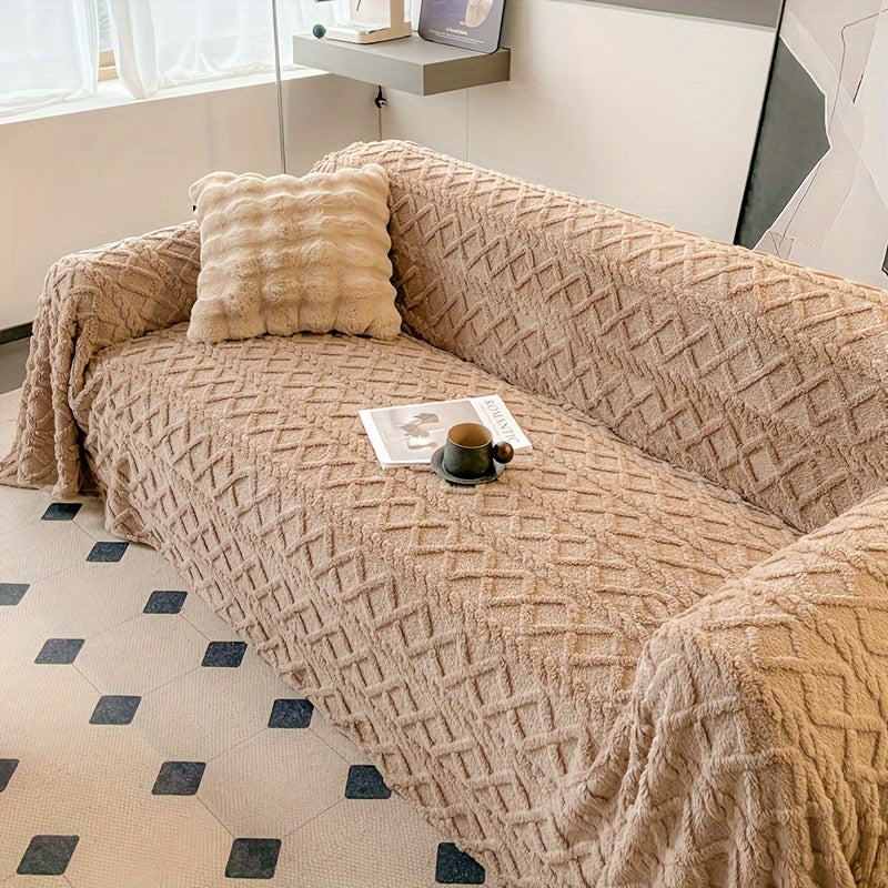 1pc Modern Jacquard Shu Velveteen Sofa Throw Cover - Pet Friendly Slipcover with Soft Plush Feel - Machine Washable, Non-Printing Single Piece Couch Protector for Home Decor - Fits Armchair to 4-Seater Sectional Sofas