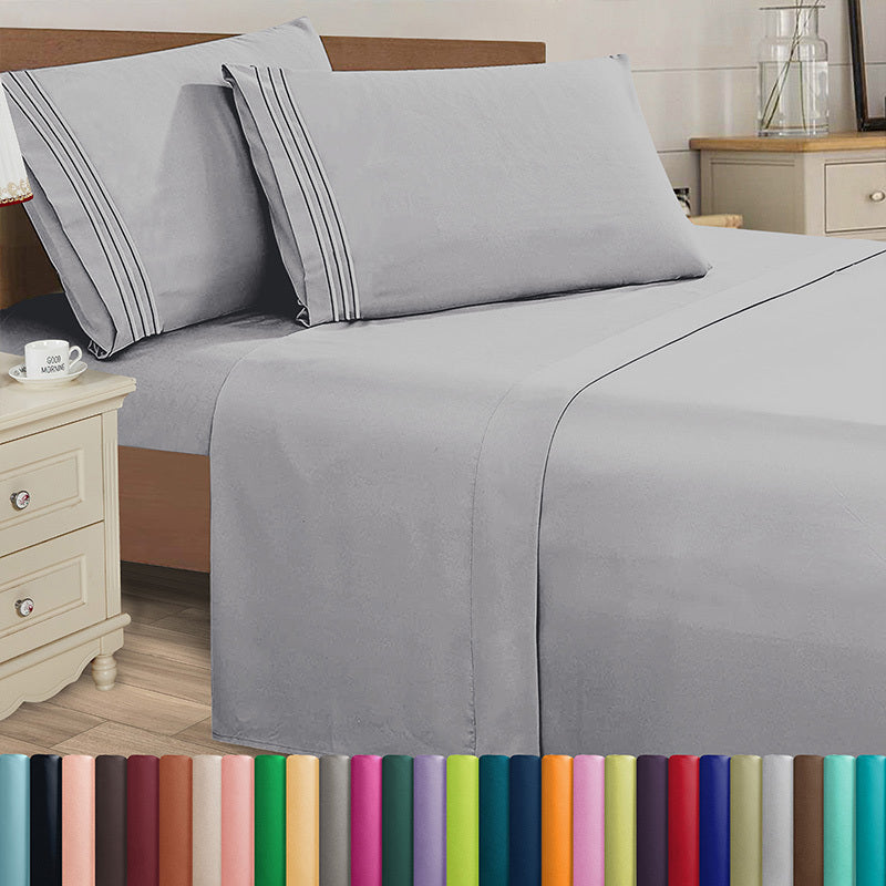 Elegant Comfort Luxury 4pcs Embroidered Sheet Set 16 inch deep pockets - Ultra Soft Machine Washable Luxury 4-Piece Bed Sheet Set - Fade and Wrinkle Resistant Premium Hotel Quality Twin/Full/Queen/King/Cal King Bedding Set- 4PC Sheets For Daily Use, Dorms