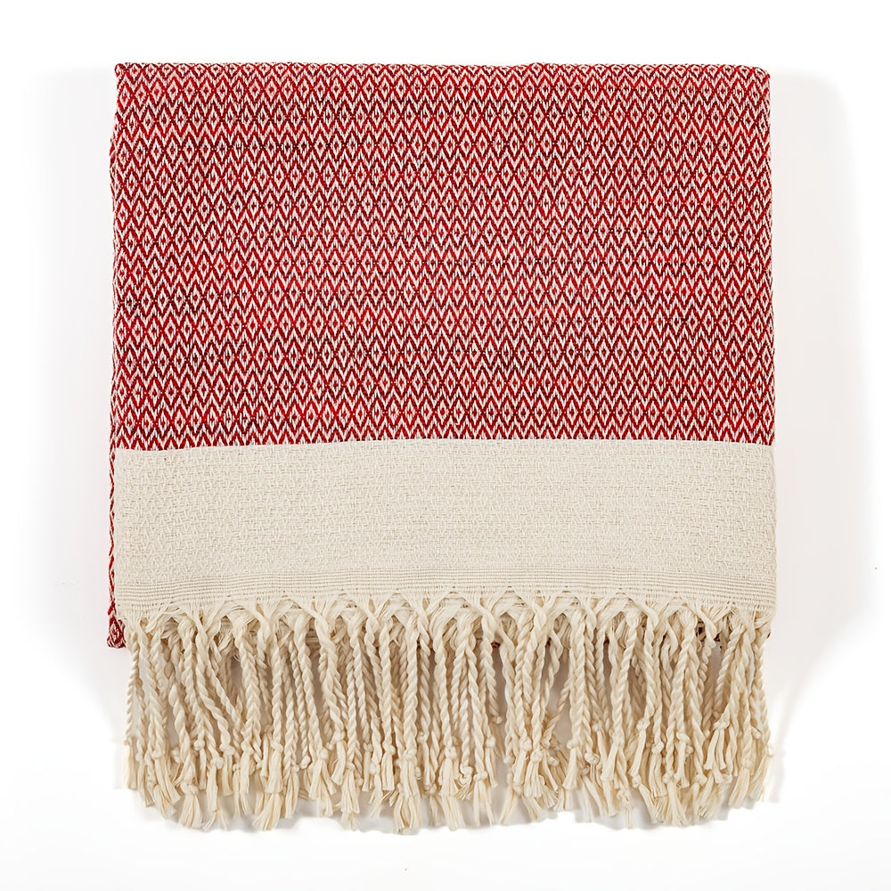 YEUZLI 100% Cotton Tassel Blanket, 49.21 X 70.87In (350GSM), Boho Diamond Grid, Breathable And Soft. Perfect for Snuggling on Beds And Sofas, Also Great for Picnics And Travel, an All-Season Essential, Machine Washable