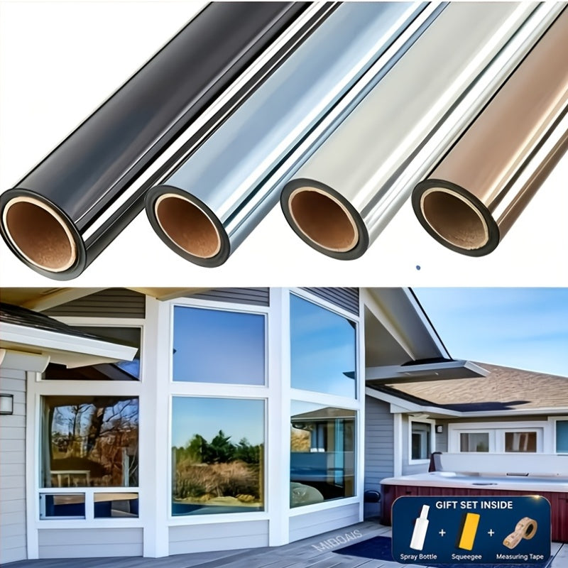 Large One-Way Privacy Window Film for Home And Office Windows. Features Electrostatic Adhesion - No Glue Required - And Provides Protection, Sunshade, And Heat Insulation. Holiday Decorations. Bonus Gifts: Spray Bottle, Measuring Tape, And Squeegee