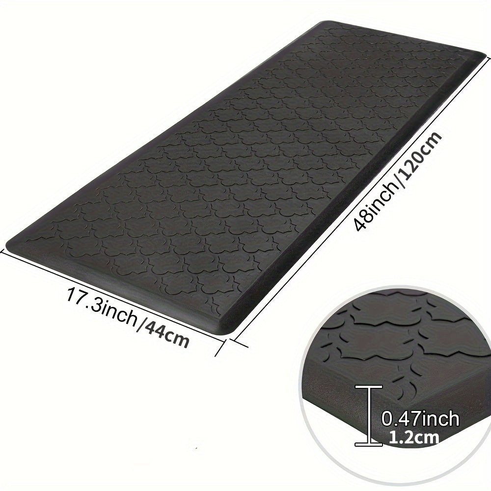 Extra-Large Cushioned Kitchen Mat Designed to Reduce Fatigue, Featuring a Non-Slip Surface. Ideal for Use in Kitchens, It Is And Suitable for Areas Like Standing Desks, Sinks, And Laundry Rooms, Available in Black