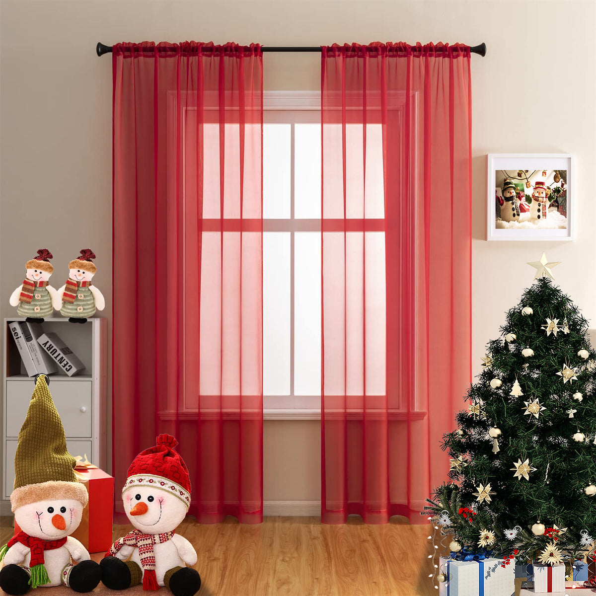 2 Panels Basic Modern Sheer Curtains - Rod Pocket Design Light Filtering Privacy Simple Design Window Drapes for Living Room, Bedroom, and Modern Home Decor Available in Red/Green/Blue/White/Black/Khaki/Yellow