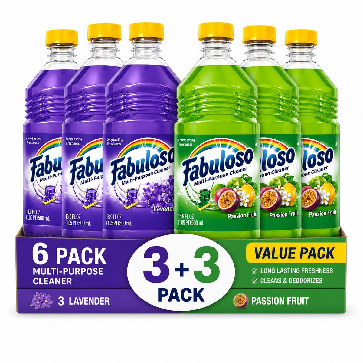 Fabuloso Multi-Purpose Cleaner 3 Pack Mix (2 Lavender + 1 Passion of Fruits) 16.9oz / 500ml – Long Lasting Freshness