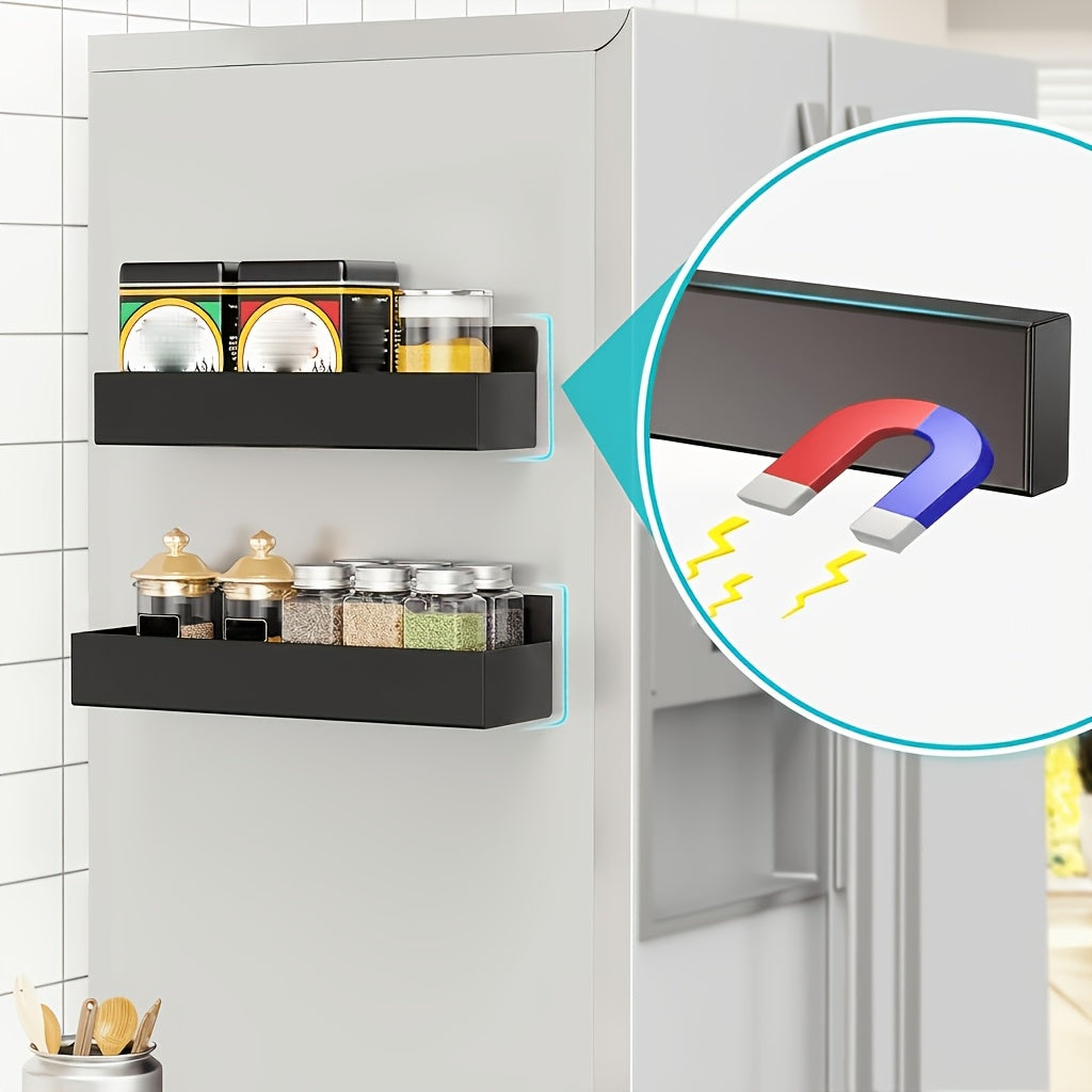 2/4 Movable Metal Refrigerator Magnetic Storage Rack, Multi-purpose Kitchen Bathroom Storage Box, Space-saving Multi-functional Organizer, Simple Appearance.