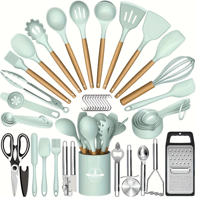 37/44pcs Complete Silicone Kitchen Cooking Utensil Set, Ultra Cost-Effective All-In-One Kitchen Gadgets, High Heat Resistant Non-Stick Cookware Tools, Dishwasher Safe, Ideal for Cooking Beginners And Kitchen Enthusiasts, Perfect Holiday Gift