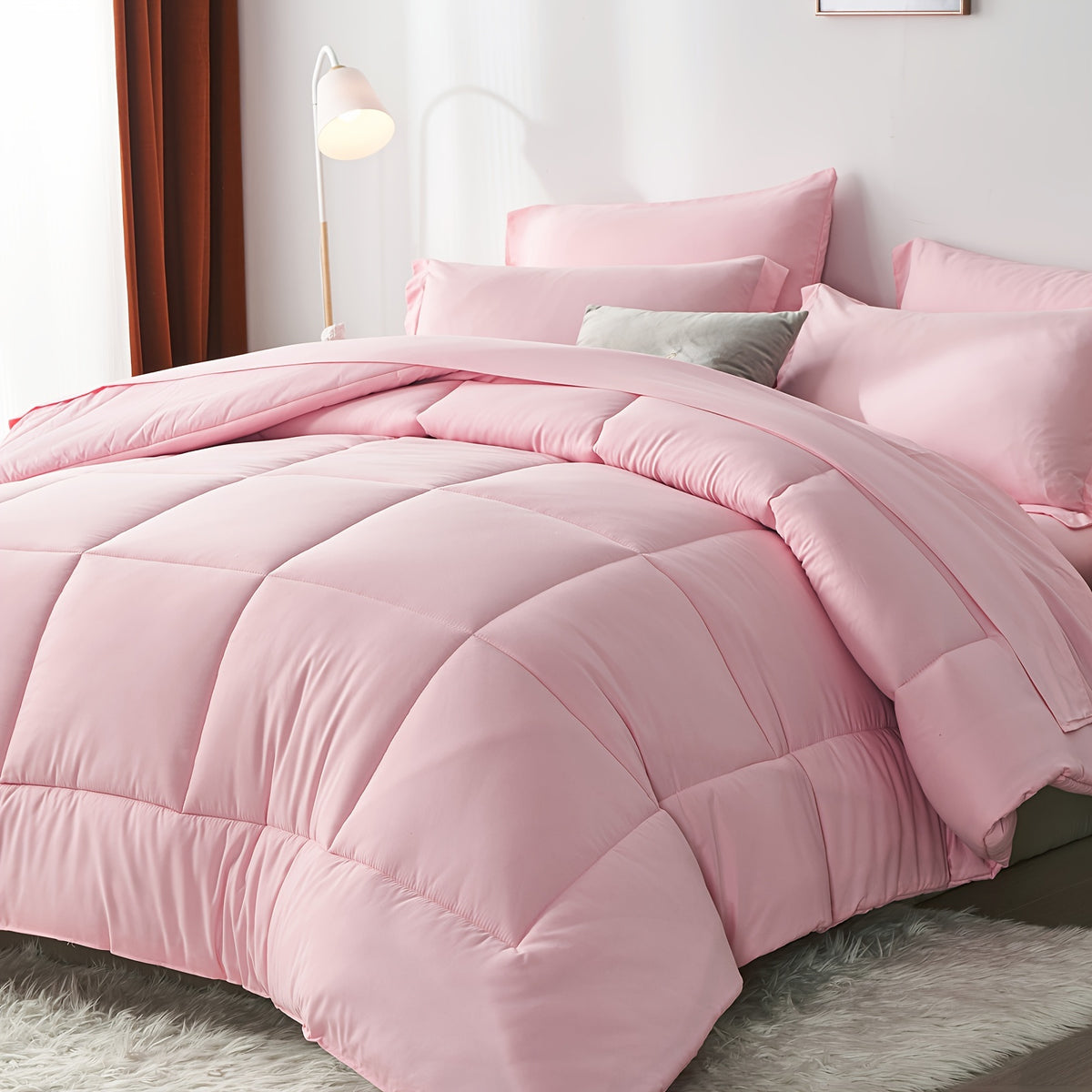 5/7pcs Luxurious Checkered Comforter Sets Queen-Breathable Comforter-Ultra-Soft Fluffy Fiber Filling, Warmth For All Seasons-Bed In A Bag With Comforter, Flat Sheet, Fitted Sheet, Pillowcases, And Pillowshams, Thick Comforter Set, Family Gift Set