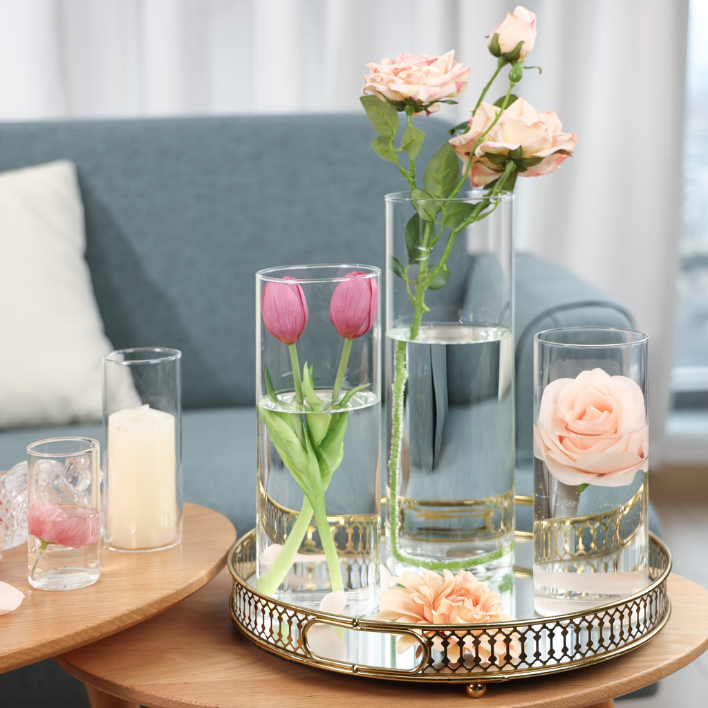 Clear Cylinder Vases for Wedding Centerpieces, Five-Size Glass Flower Vase Sets in 15, 20, 25 or 30 Pieces for Party Tables, Home and Office Decor