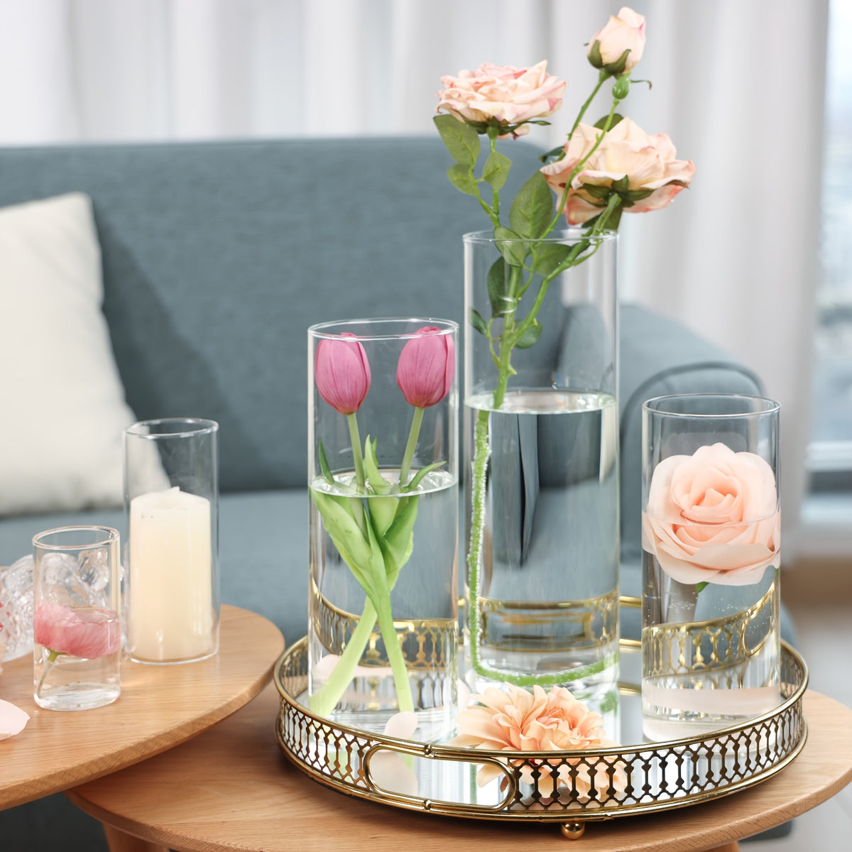TOMNK 15/20/25/30pcs Glass Cylinder Vases, 5 Sizes Transparent Vase, Hurricane Vases, Glass Flower Vases for Wedding Decorations, Home Decor, Party, Home, Office Decoration, Decoration Vase for Teacher Appreciation, Mother's Day And Graduation Gifts
