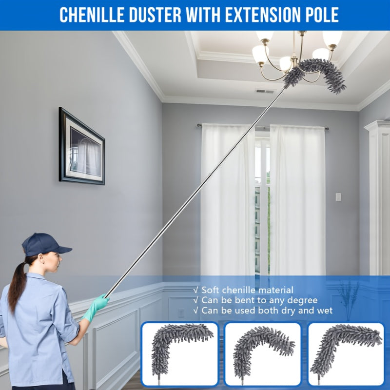 9/12pcs Microfiber Duster Kit for High Ceiling, Extendable Dusters for Cleaning with 100" Extension Pole, Washable and Retractable Long Feather Duster for Home Car Furniture Cobweb, Blinds, House Cleaning Tool Kit
