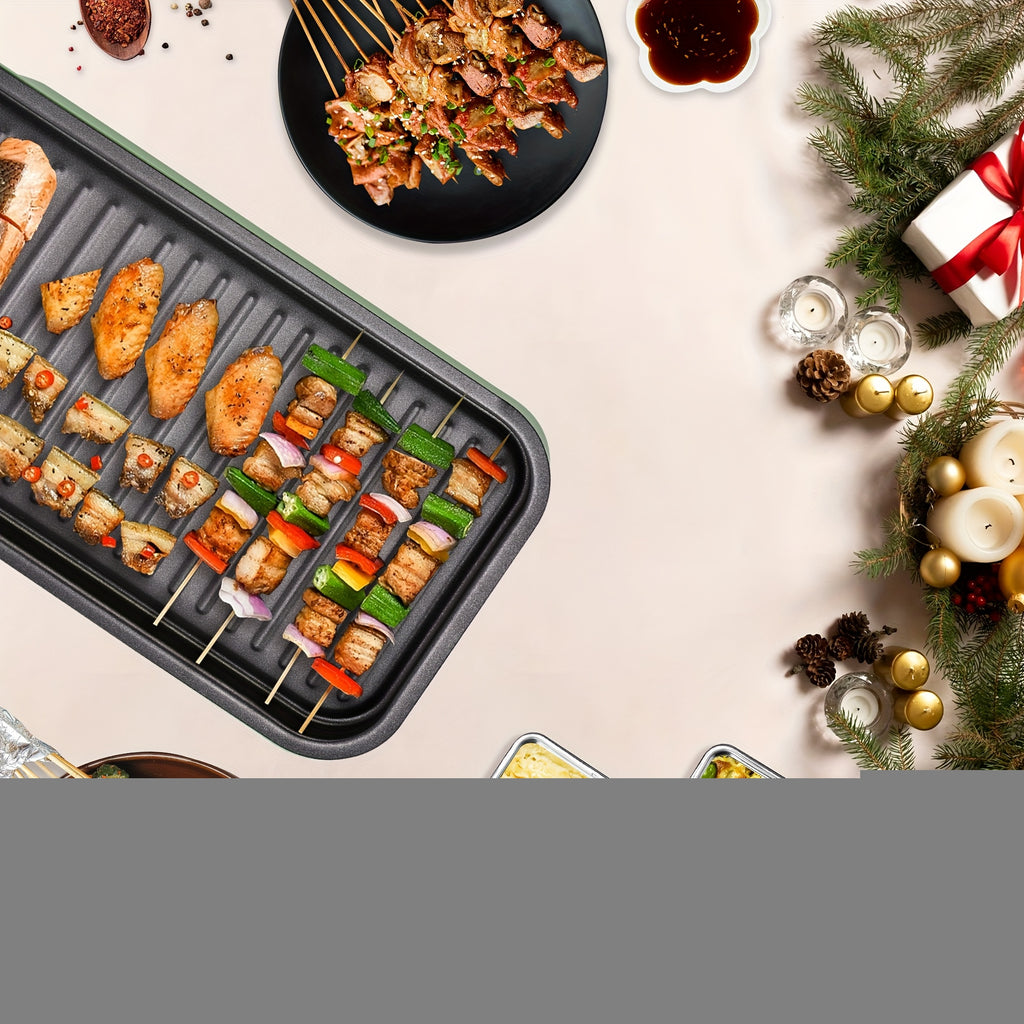 Electric Smokeless Grill Indoor BBQ Grill & Griddle with Non-Stick Removable Plate, Portable Suitable for, Dishwasher Safe, 1500W Fast, 304 Stainless Plate & Hot Pot, Gifts for Christmas, Compact for Small Spaces