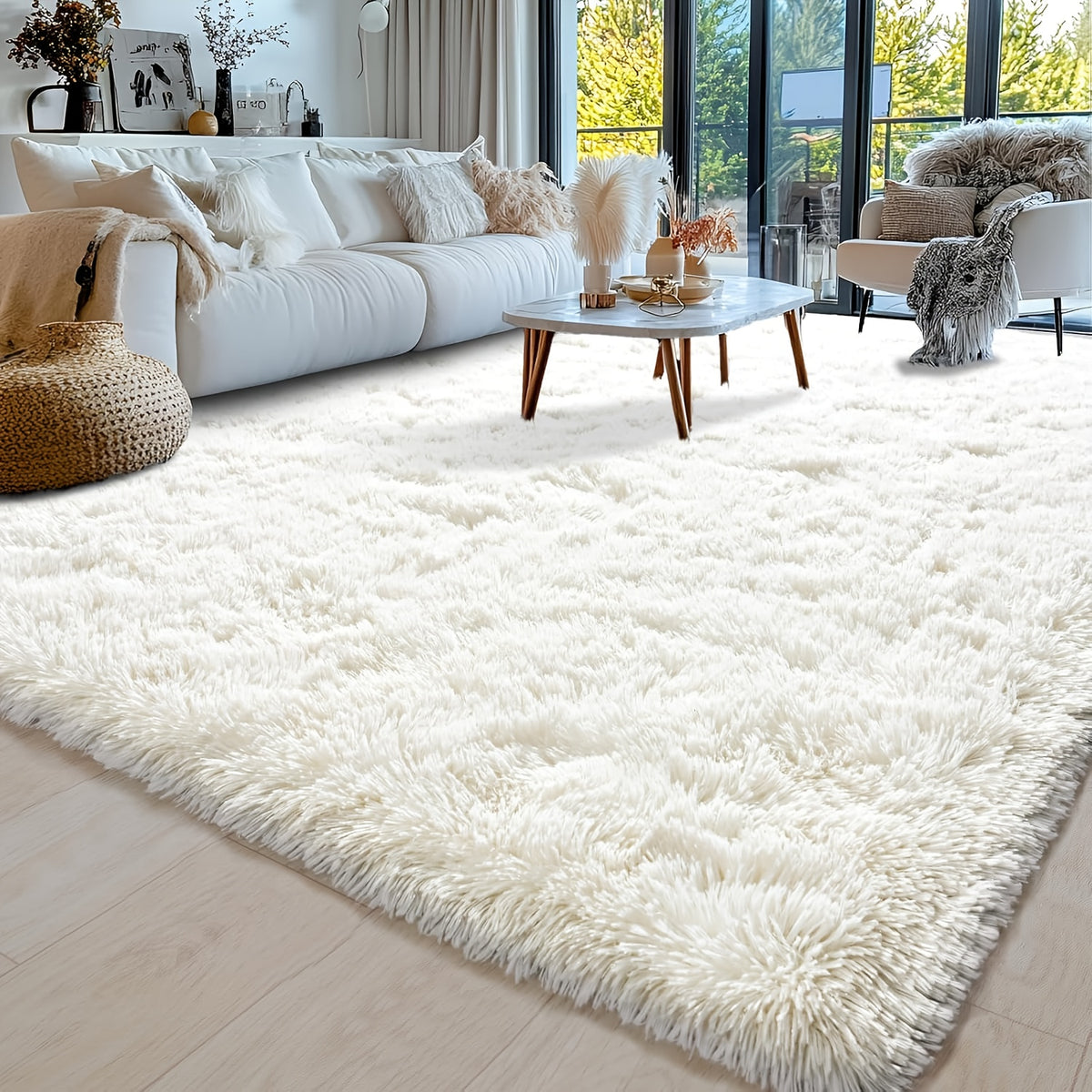 Extra Large Shaggy Rug Suitable for Living Room & Bedroom - Soft with PVC Backing, Machine Washable Anti-Slip Floor Mat, Modern Fluffy Floor Suitable for Christmas, for Decor, Use, Large Rectangular