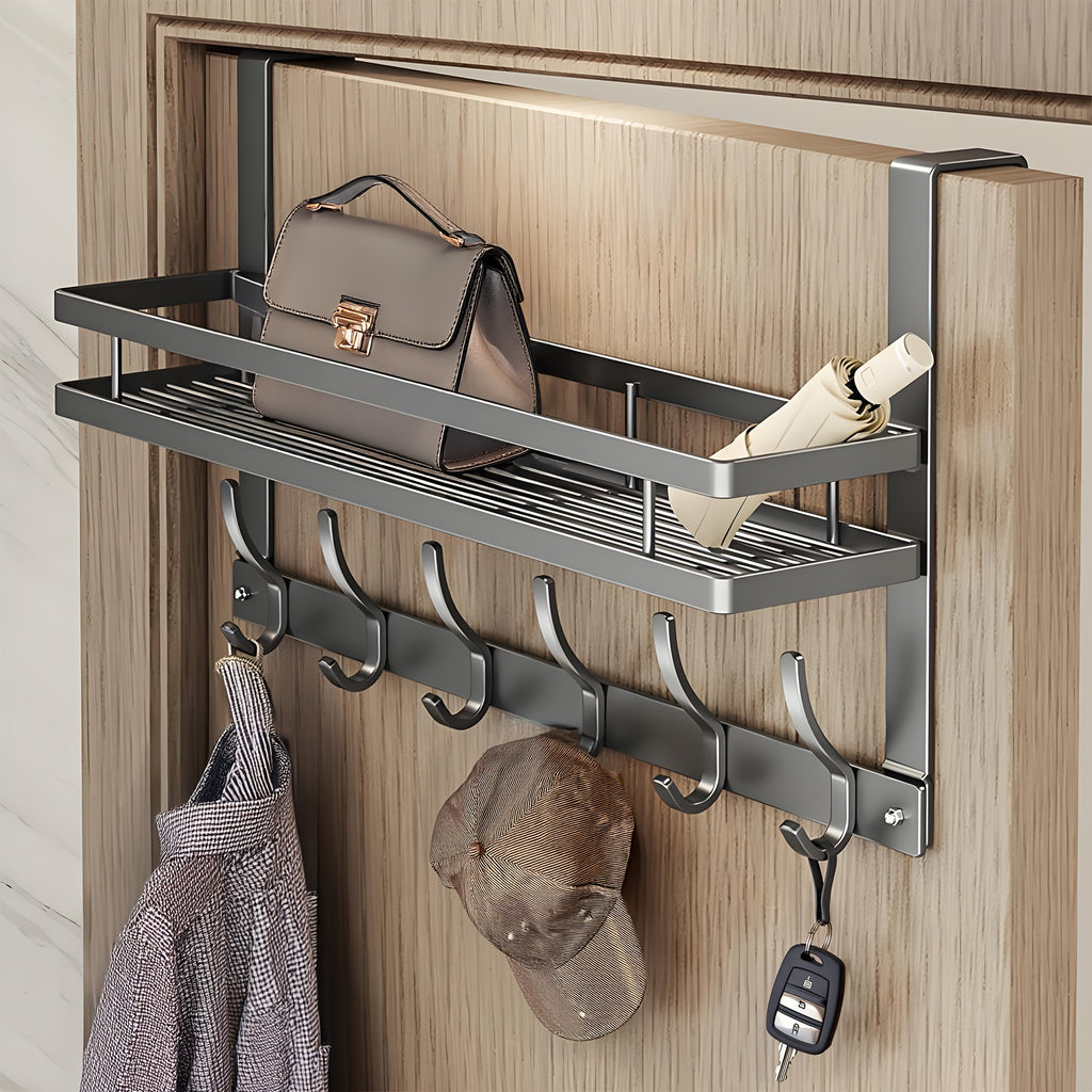1pc Door Storage Rack with Hooks - Easy Install.Metal Construction.Multifunctional Metal Hook, Durable And Space-Saving for Bedroom, Bathroom, Or Entryway - Perfect for Clothes, Bags, Keys, And More.