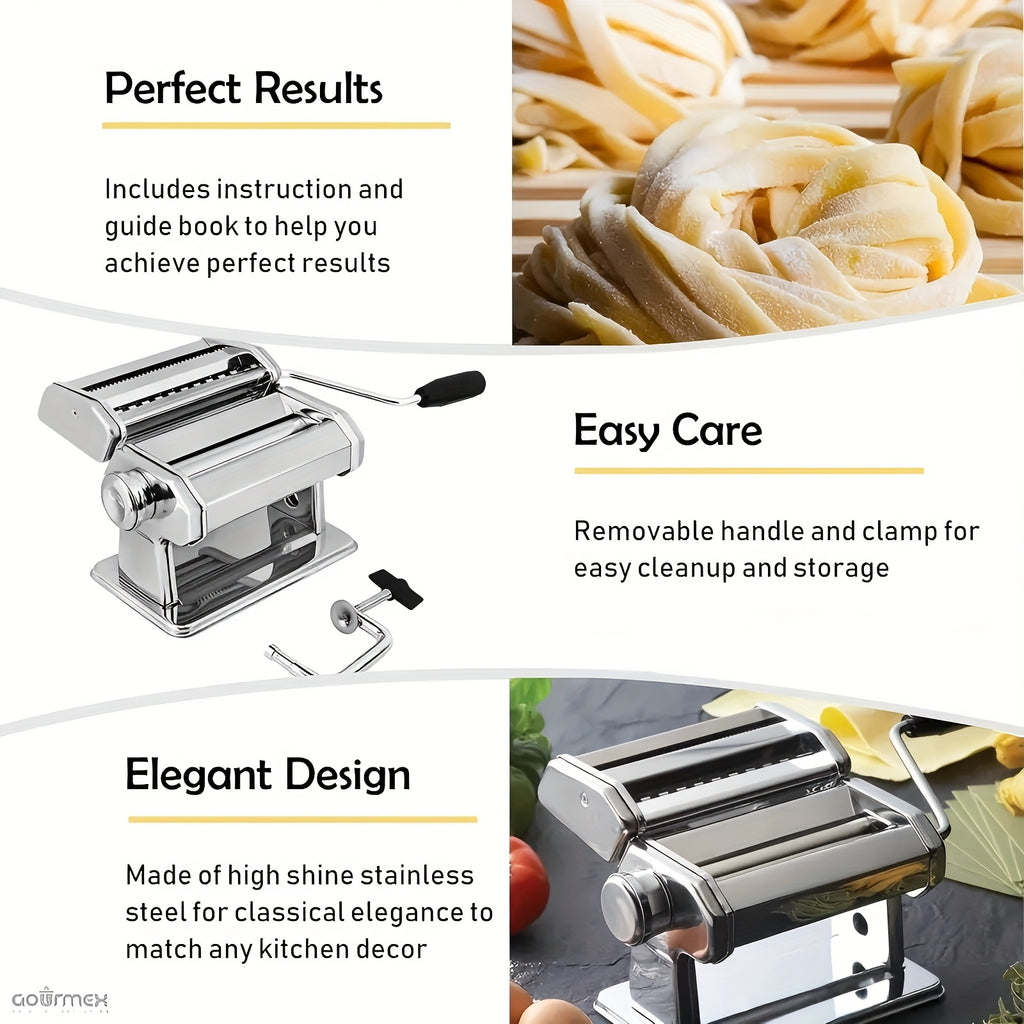 Pasta Maker Machine, 8-Adjustable Thickness Settings, 2-in-1 Pasta Machine with Roller and Cutter, Dough Press for Making Pasta, Perfect for Spaghetti, Fettuccine, Lasagna, or Dumpling Wrappers, Kitchen Gadget for Pasta Lovers, Father's Day Gift
