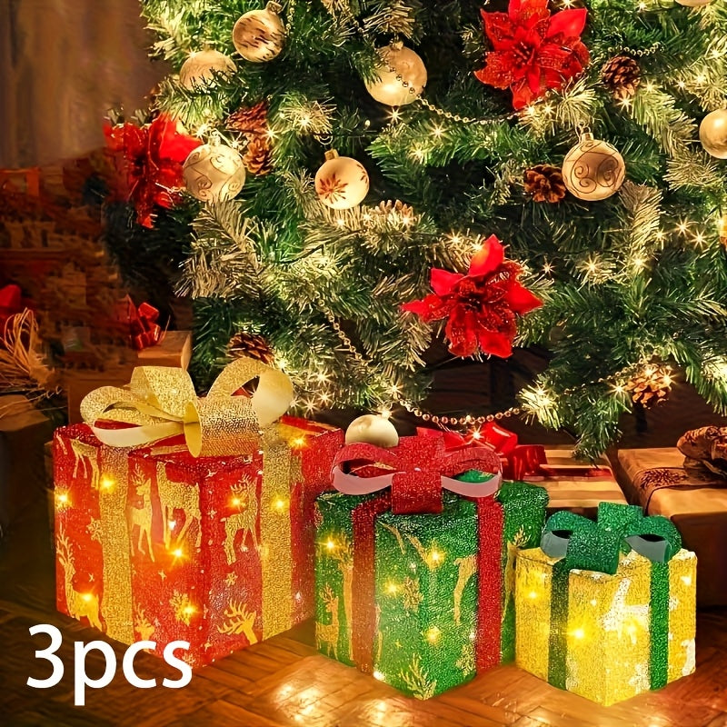 3pcs Christmas Gift Box Lights, Fairy Light String, 8 Modes of Light Emission, Including Remote Control, Indoor And Outdoor Decoration, Suitable for Christmas, Halloween, Thanksgiving, New Year, Parties, Self-Assembly