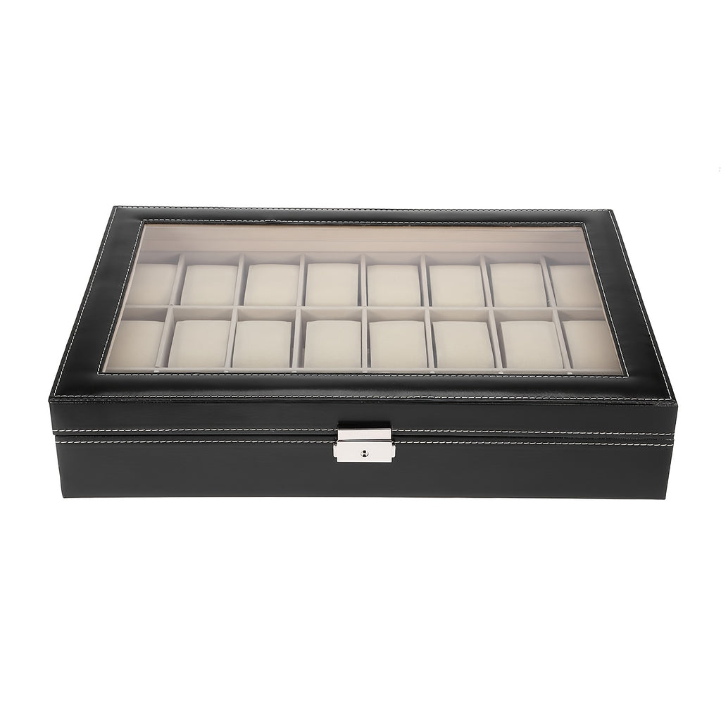 Watch Box, 24 Slots Watch Case, Watch Box Organizer Jewelry Storage with Large Glass Lid, Watch Display Case, Watch Box for Men & Women, Decorative Jewelry Boxes