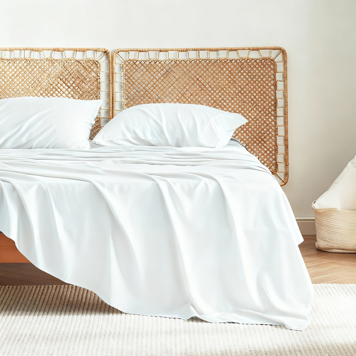 Cooling Bed Sheet Set, Extra Deep Pocket, Cozy&Ultra Soft, Viscose Bedding Sheet, Queen Sheet Set, Hot Sleeper Friendly, Ideal Gift, Local Warehouse Direct Shipment